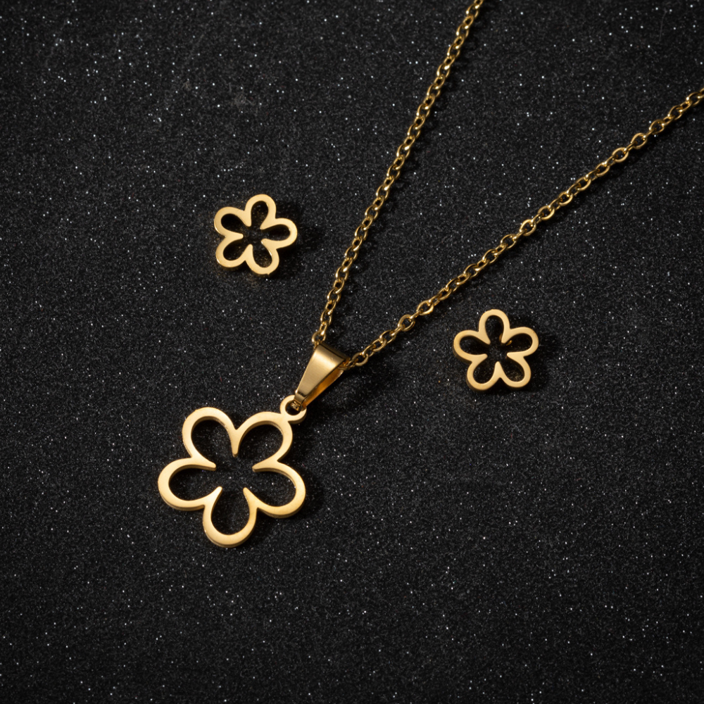 DAISY FLOWER EARRINGS + NECKLACE SET