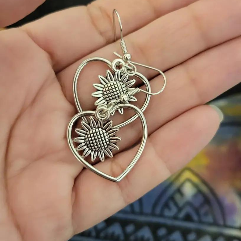 SUNFLOWER HEART EARRINGS (PAIR)