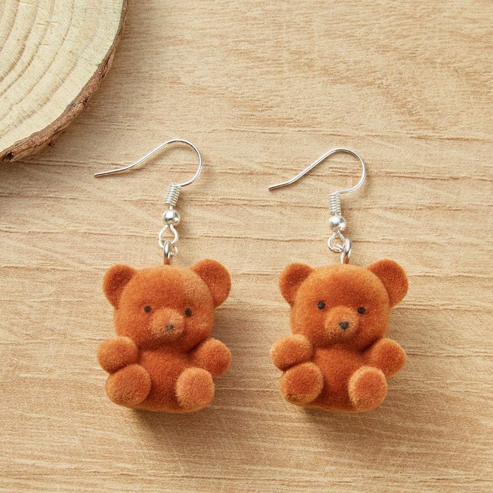 FUZZY TEDDY BEAR EARRINGS (PAIR)