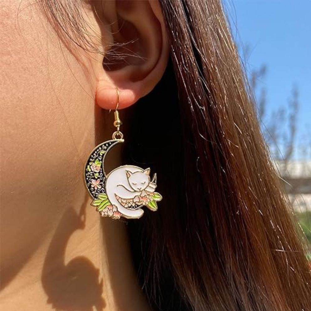 CAT ON THE MOON EARRINGS (PAIR)