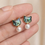 ABALONE CAT DANGLE EARRINGS (PAIR)