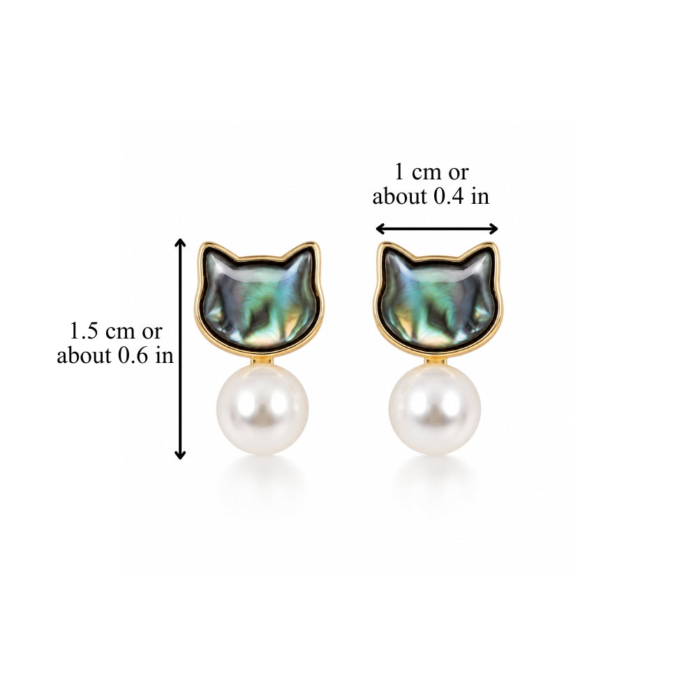 ABALONE CAT DANGLE EARRINGS (PAIR)