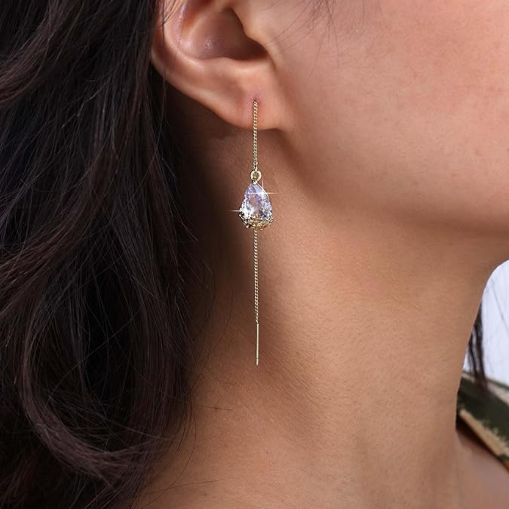 GOLDEN TEARDROP THREADERS (PAIR)