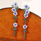 BLUE FLOWER CHAIN EARRINGS (PAIR)