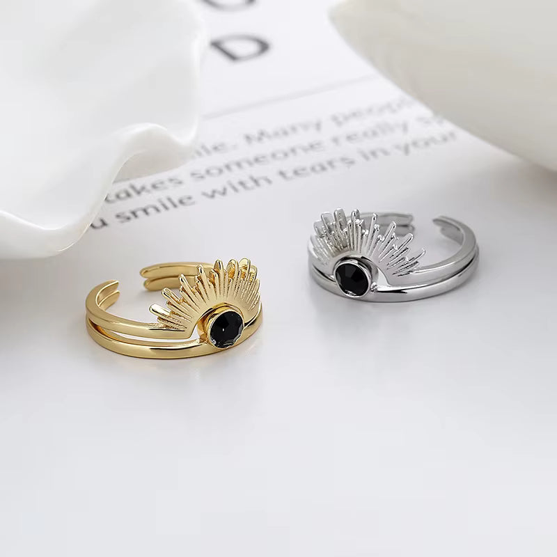 SUN AND ONYX RING (ADJUSTABLE)