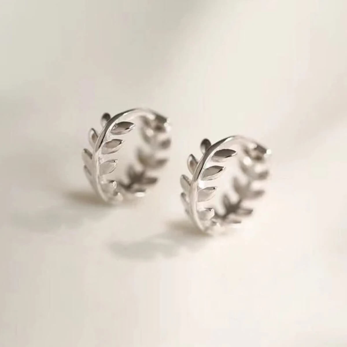 TINY OLIVE LEAVES HOOP EARRINGS (PAIR)