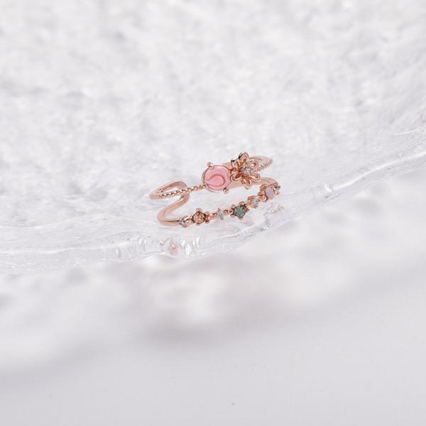 ROSE QUARTZ FLOWER RING (ADJUSTABLE)
